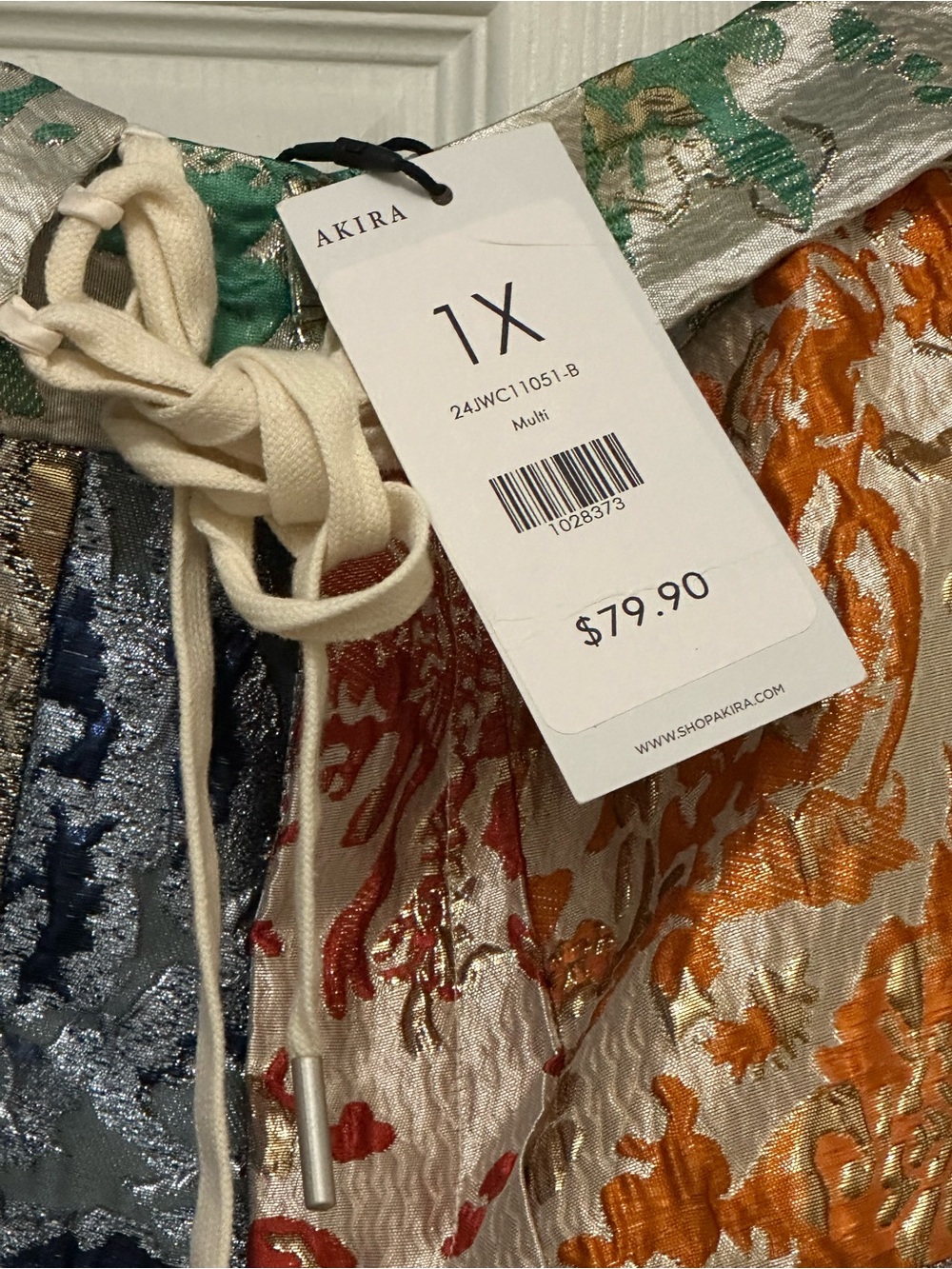 AKIRA Metallic Multi-Color Floral Brocade Skirt with Drawstring